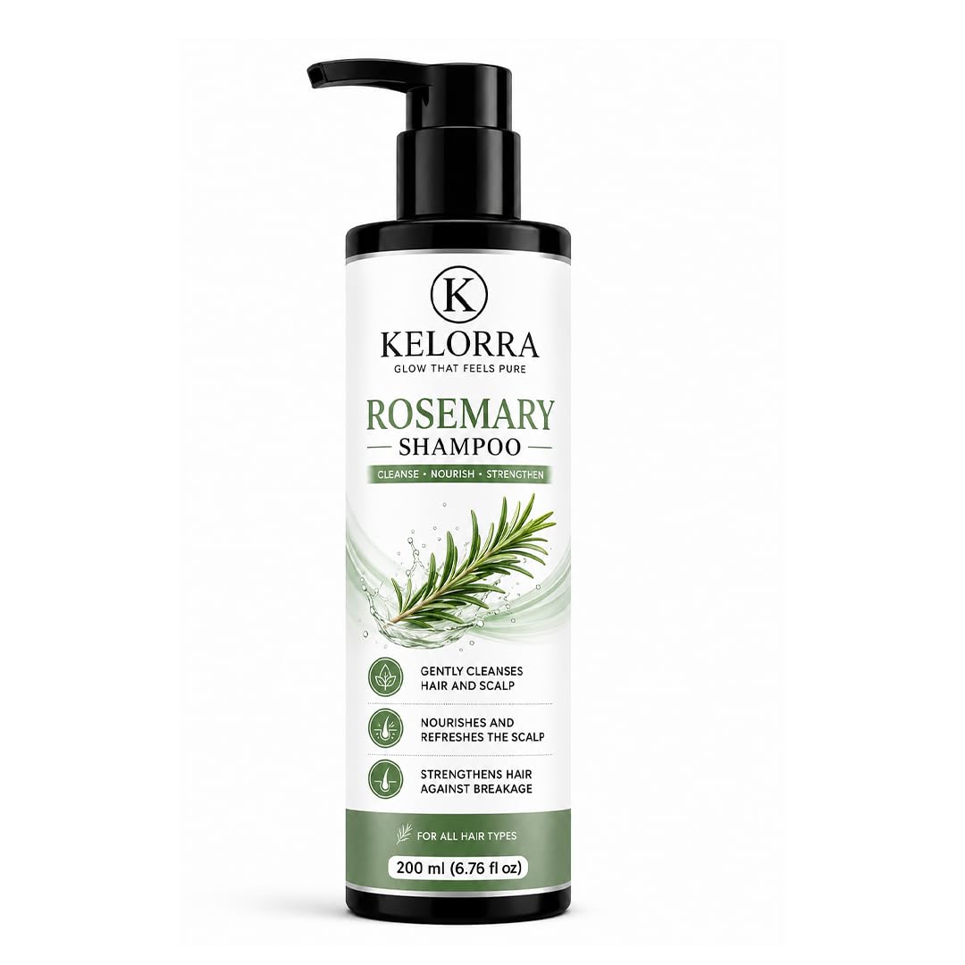 Kelorra Rosemary Shampoo | Daily Hair Cleansing Shampoo with Rosemary | Refreshing Hair & Scalp Care Formula | Suitable for All Hair Types | Pump Bottle | 200 ml