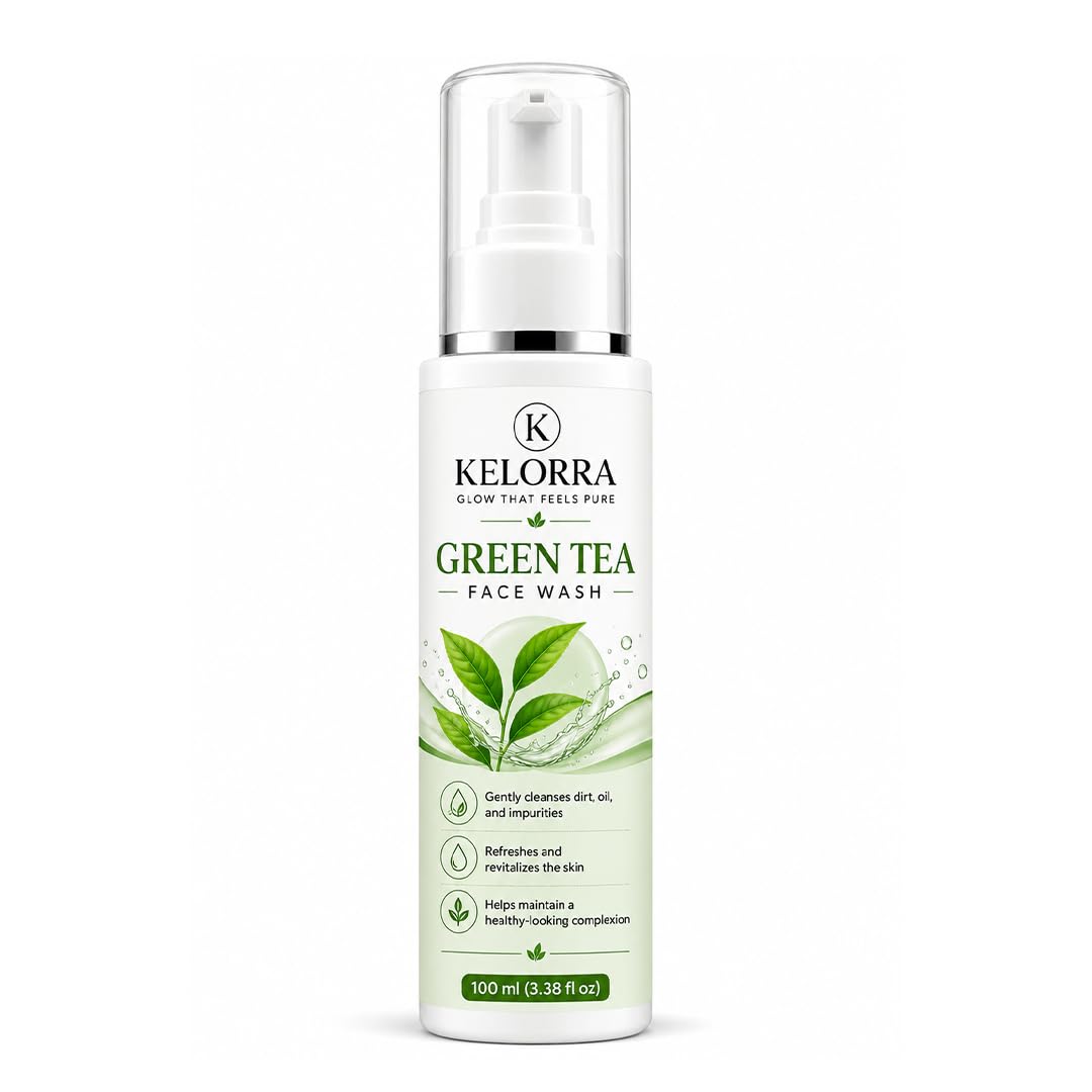 Kelorra Green Tea Face Wash | Daily Facial Cleanser with Green Tea | Refreshing Face Wash for Oily, Combination & Normal Skin | Lightweight Cleansing Formula | Pump Bottle | 100 ml