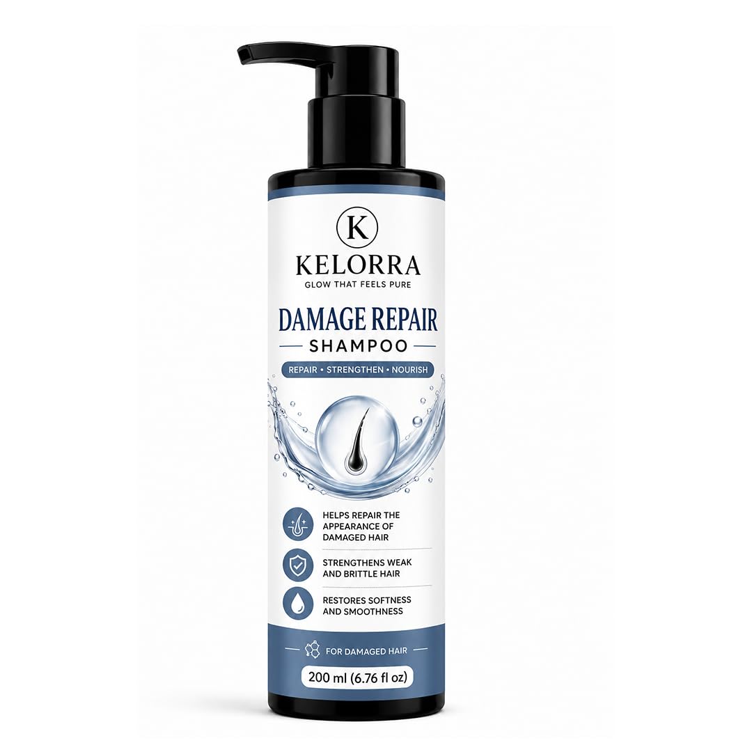 Kelorra Damage Repair Shampoo | Daily Hair Cleansing Shampoo for Damaged Hair | Lightweight Nourishing Formula | Suitable for All Hair Types | Pump Bottle | 200 ml