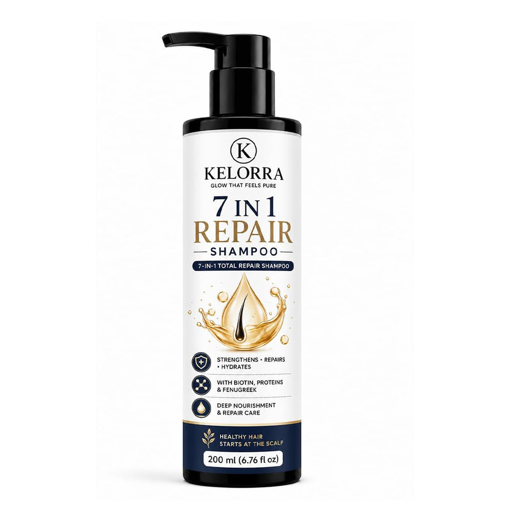 Kelorra 7 in 1 Repair Shampoo with Biotin, Proteins & Fenugreek | Daily Hair Cleansing Shampoo | Suitable for All Hair Types | Pump Bottle | 200 ml