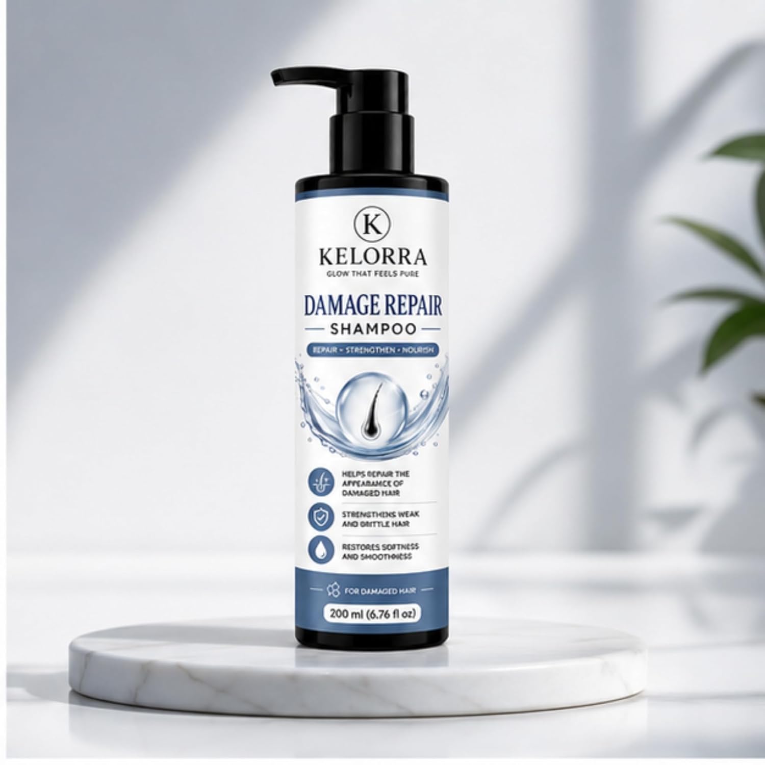 Kelorra Damage Repair Shampoo | Daily Hair Cleansing Shampoo for Damaged Hair | Lightweight Nourishing Formula | Suitable for All Hair Types | Pump Bottle | 200 ml