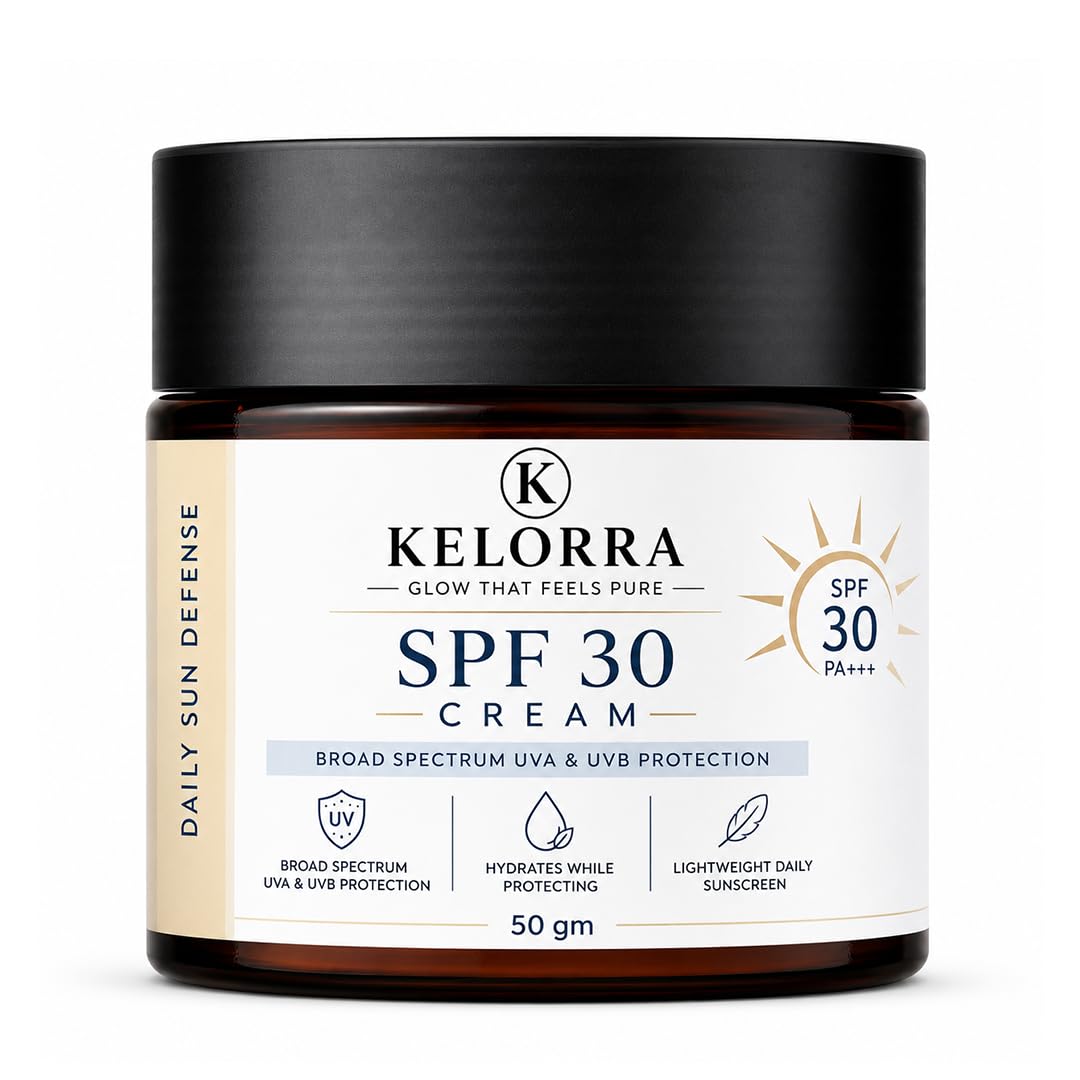Kelorra SPF 30 Cream PA+++ | Broad Spectrum UVA & UVB Protection Cream | Lightweight Daily Sun Defense Moisturizing | Hydrating Formula for All Skin Types | 50 gm