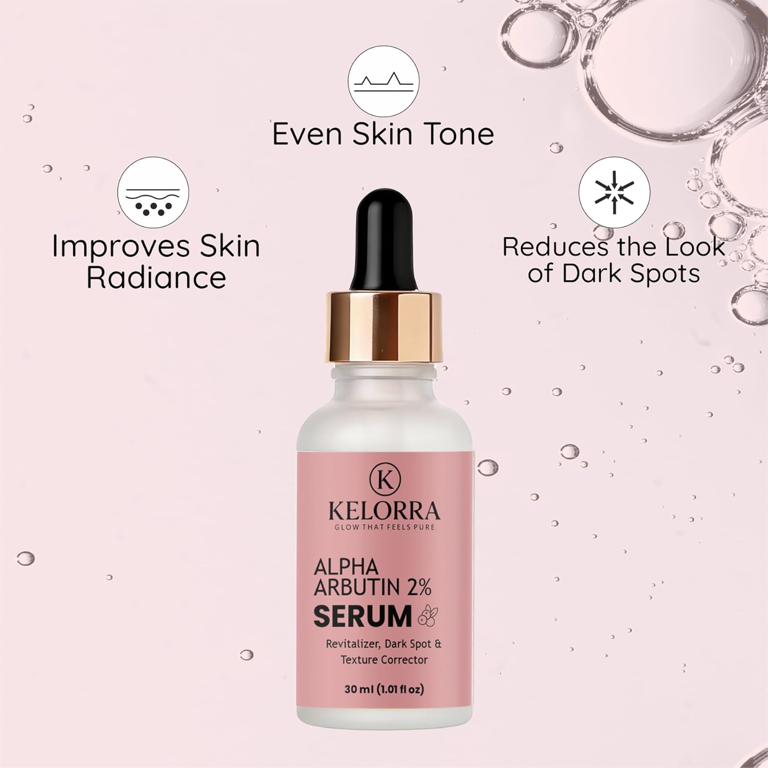 KELORRA Alpha Arbutin 2% Serum, Revitalizer, Dark Spot & Texture Corrector, 30ml
