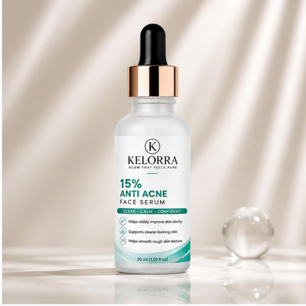 Kelorra 15% Anti Acne Face Serum | Lightweight Daily Skincare Serum | Clear & Calm Facial Care Formula | Suitable for Oily & Acne-Prone Skin | Dropper Bottle | 30 ml