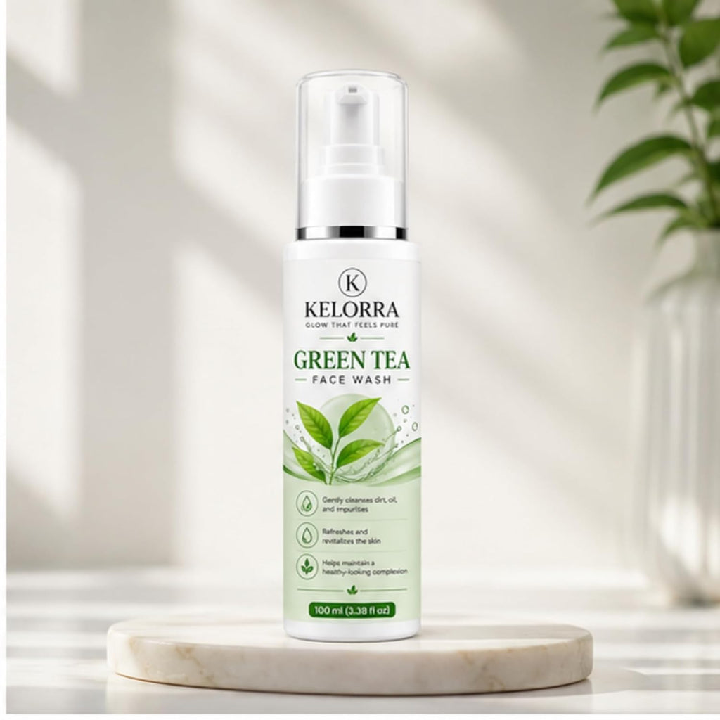 Kelorra Green Tea Face Wash | Daily Facial Cleanser with Green Tea | Refreshing Face Wash for Oily, Combination & Normal Skin | Lightweight Cleansing Formula | Pump Bottle | 100 ml