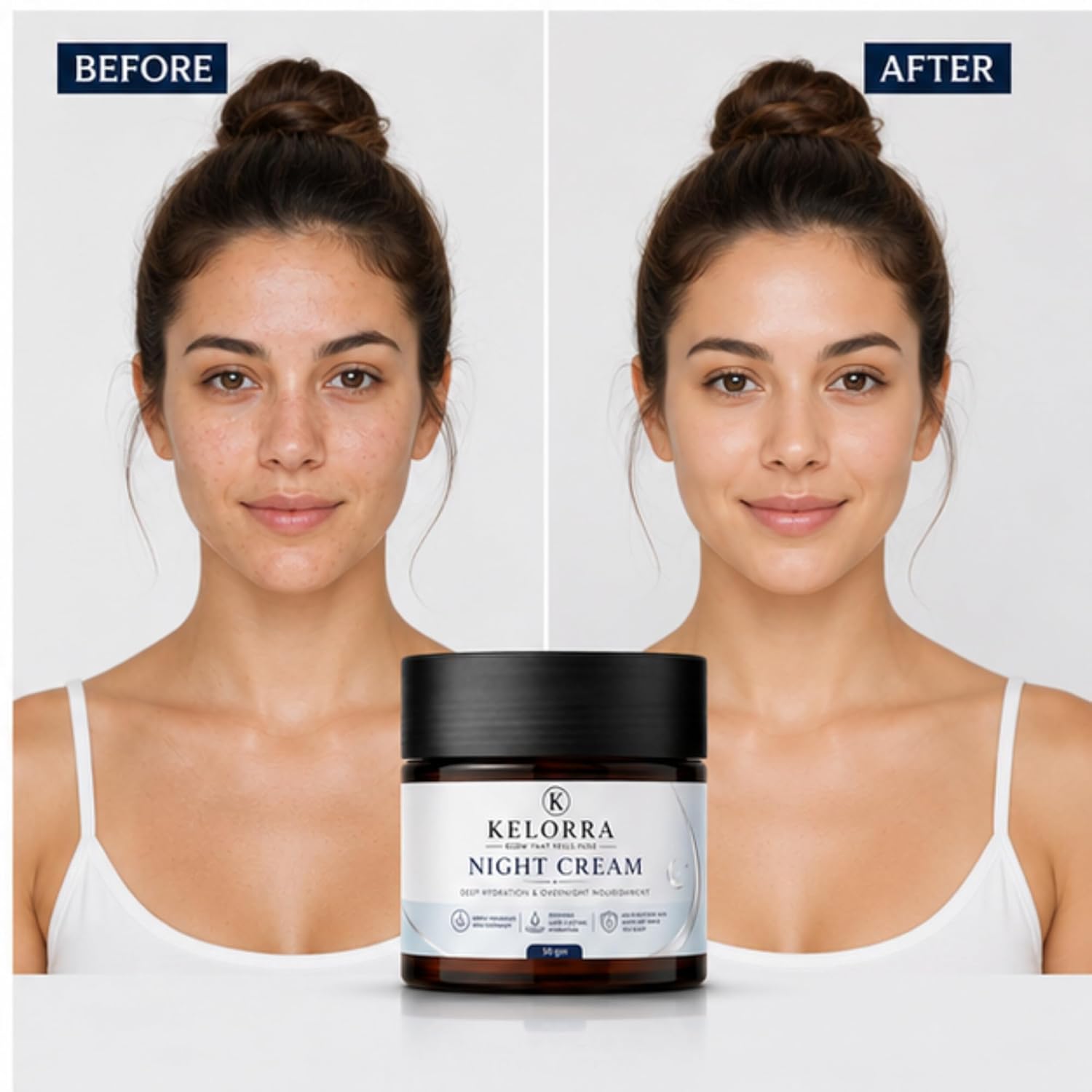 Kelorra Night Cream | Overnight Facial Moisturizer for Daily Skincare | Lightweight Nourishing Face Cream | Suitable for All Skin Types | Night Care Cream | 50 gm