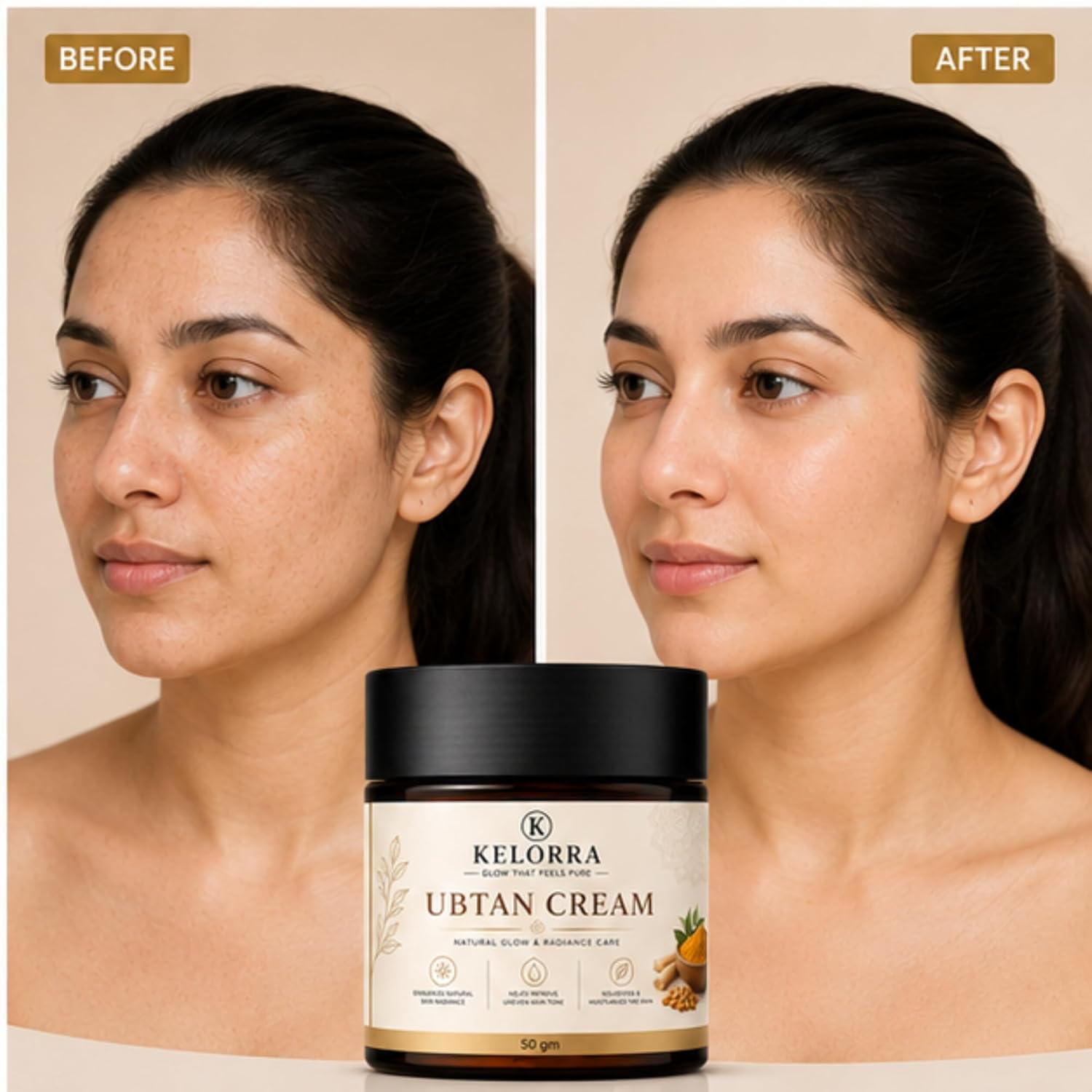 Kelorra Ubtan Cream | Daily Moisturizing Face Cream for Natural Glow & Radiance Care | Lightweight Nourishing Cream for All Skin Types | Hydrating & Smooth Skin Care Formula | 50 gm
