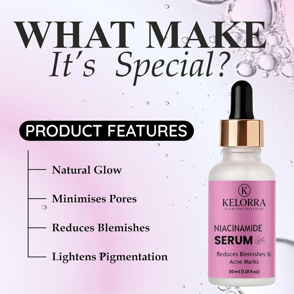 KELORRA Niacinamide Serum, Reduces Blemishes & Acne Marks, 30ml (1.01 fl oz)