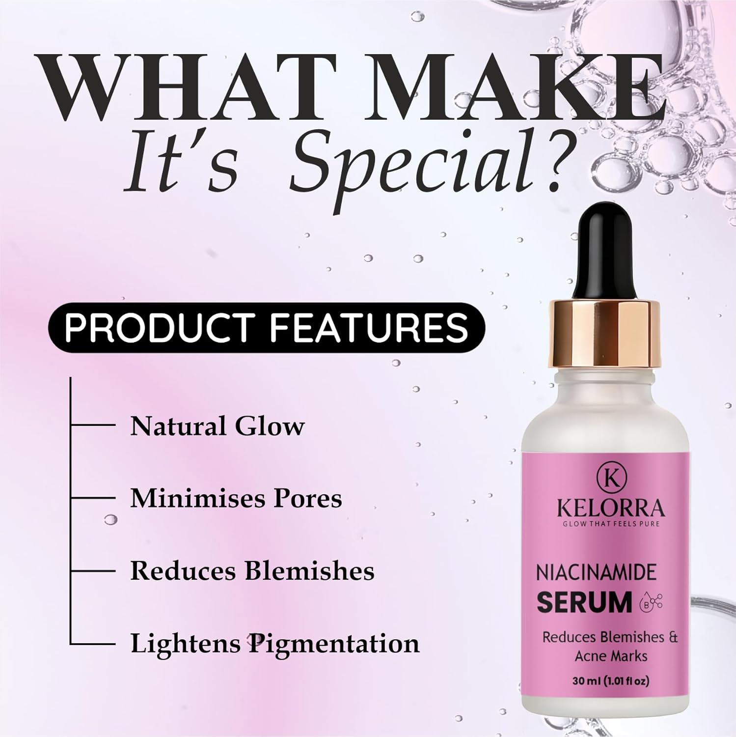 KELORRA Niacinamide Serum, Reduces Blemishes & Acne Marks, 30ml (1.01 fl oz)