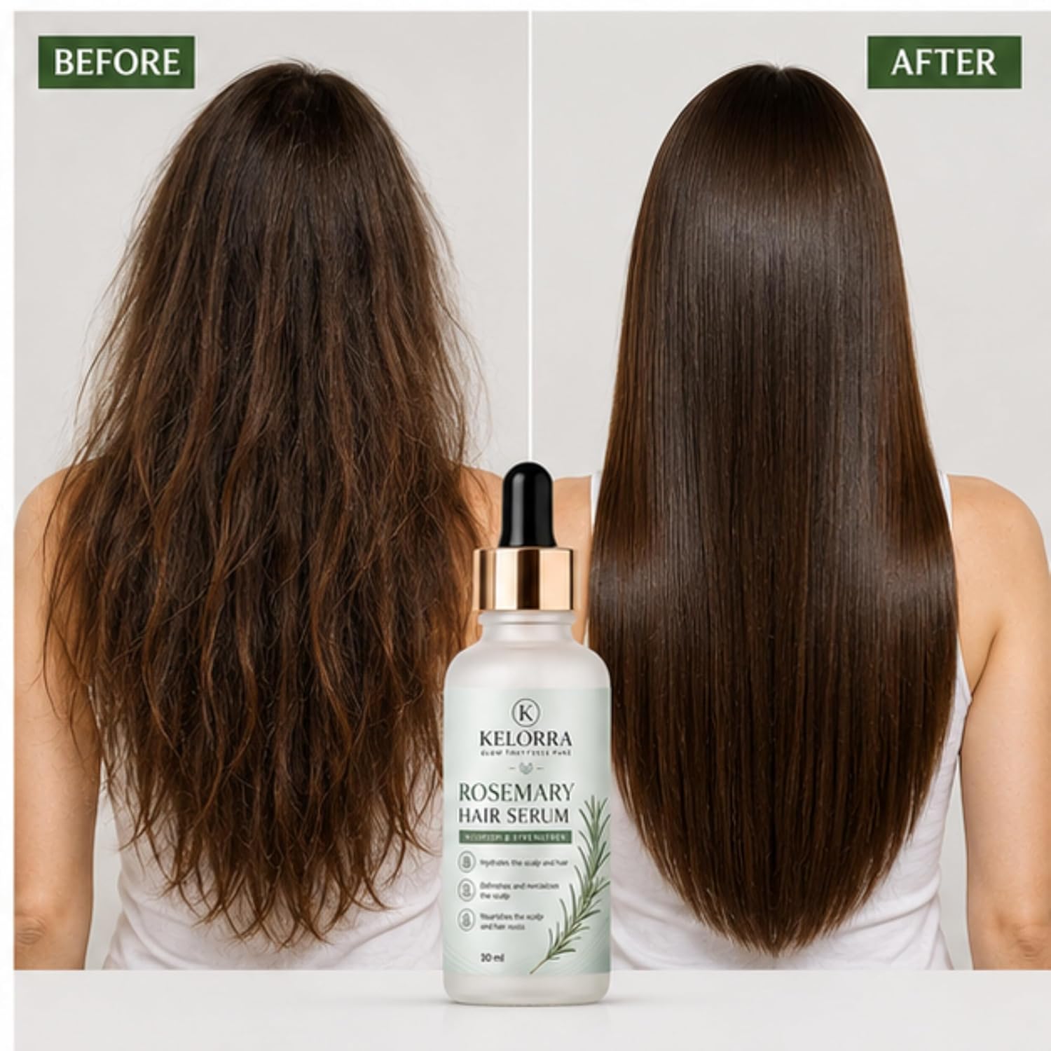 Kelorra Rosemary Hair Serum | Lightweight Scalp Serum with Rosemary | Daily Hair Care Formula | Suitable for All Hair Types | Dropper Bottle | 30 ml