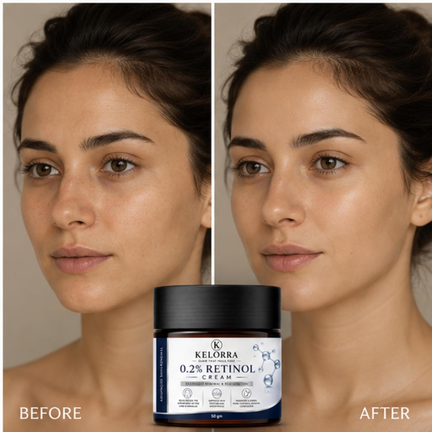 Kelorra 0.2% Retinol Cream | Overnight Face Cream for Daily Nighttime Skincare Routine | Lightweight Moisturizing Formula | Suitable for All Skin Types | 50 gm