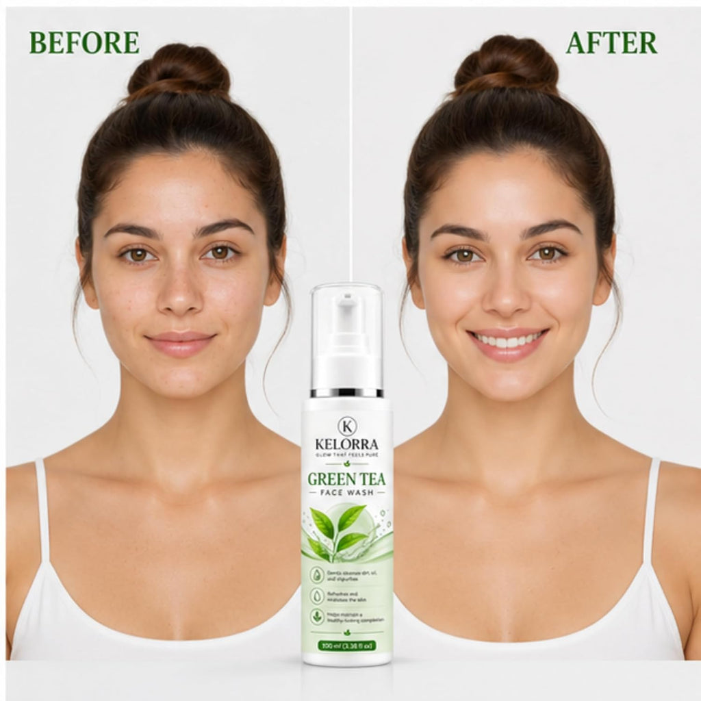 Kelorra Green Tea Face Wash | Daily Facial Cleanser with Green Tea | Refreshing Face Wash for Oily, Combination & Normal Skin | Lightweight Cleansing Formula | Pump Bottle | 100 ml