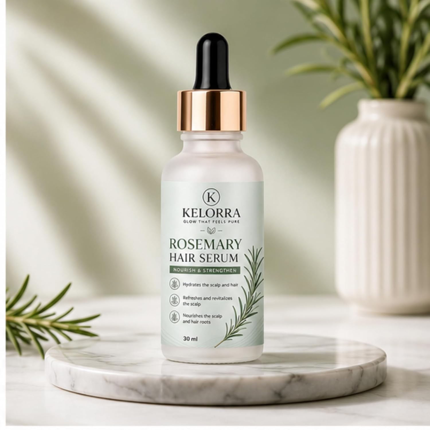 Kelorra Rosemary Hair Serum | Lightweight Scalp Serum with Rosemary | Daily Hair Care Formula | Suitable for All Hair Types | Dropper Bottle | 30 ml