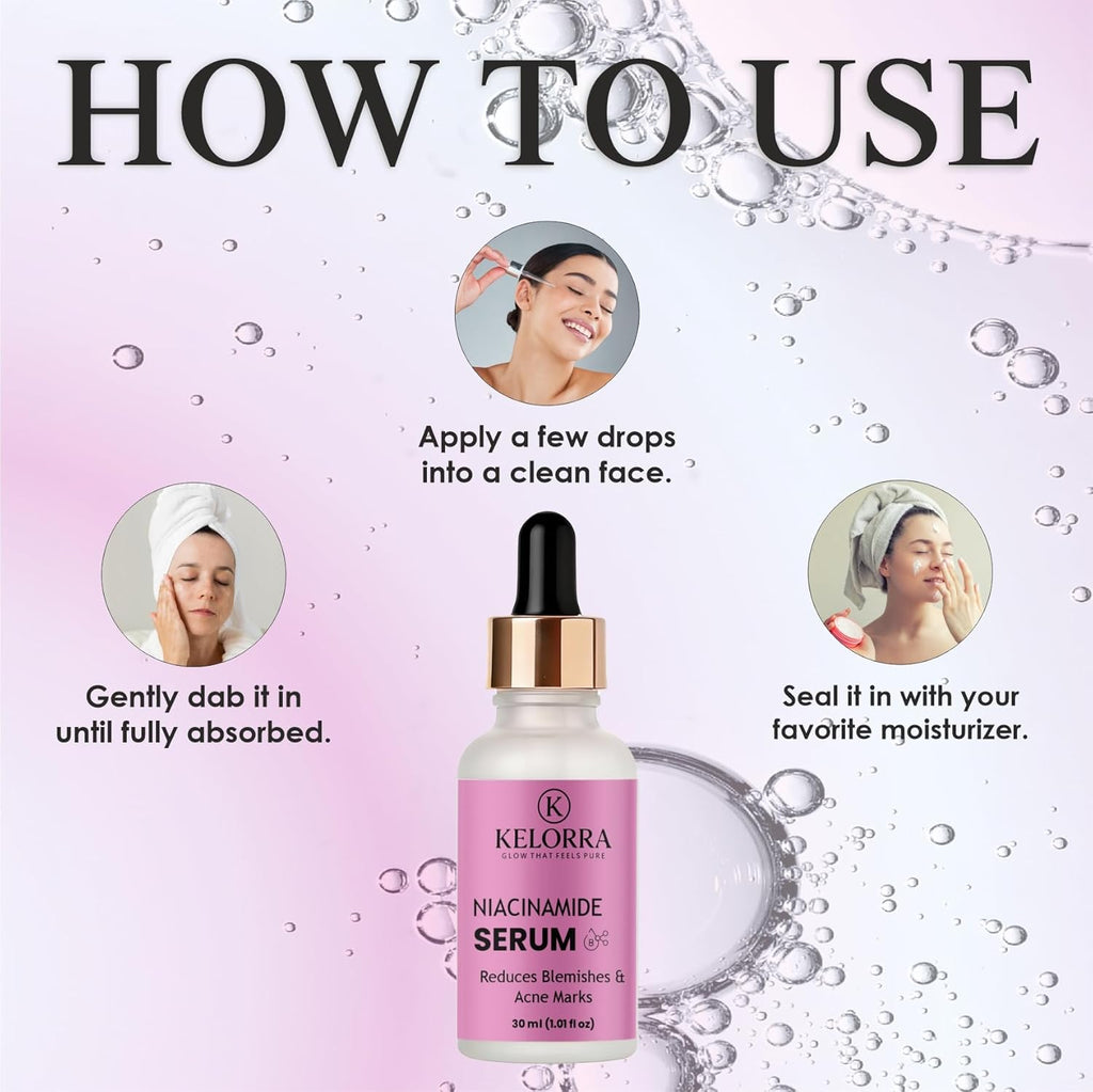 KELORRA Niacinamide Serum, Reduces Blemishes & Acne Marks, 30ml (1.01 fl oz)