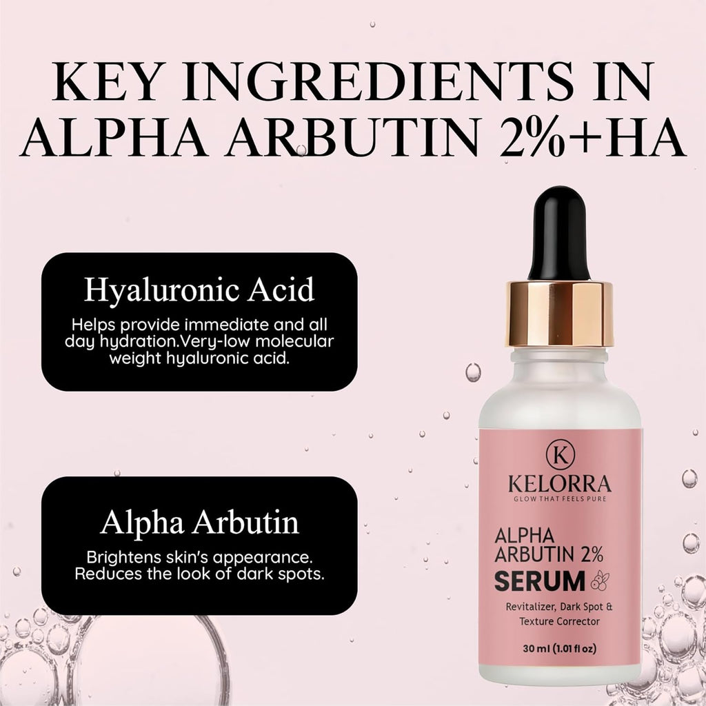 KELORRA Alpha Arbutin 2% Serum, Revitalizer, Dark Spot & Texture Corrector, 30ml