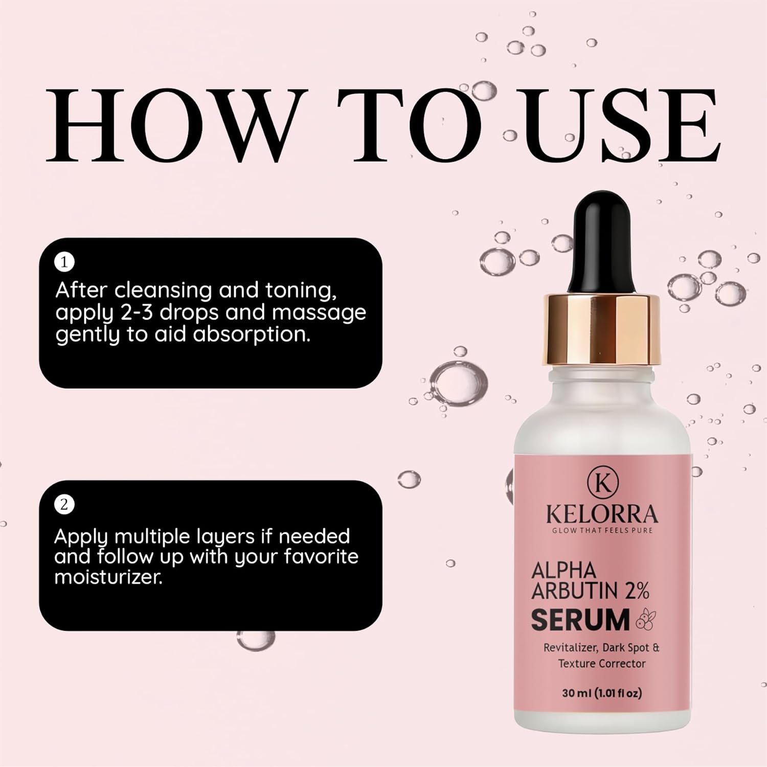 KELORRA Alpha Arbutin 2% Serum, Revitalizer, Dark Spot & Texture Corrector, 30ml
