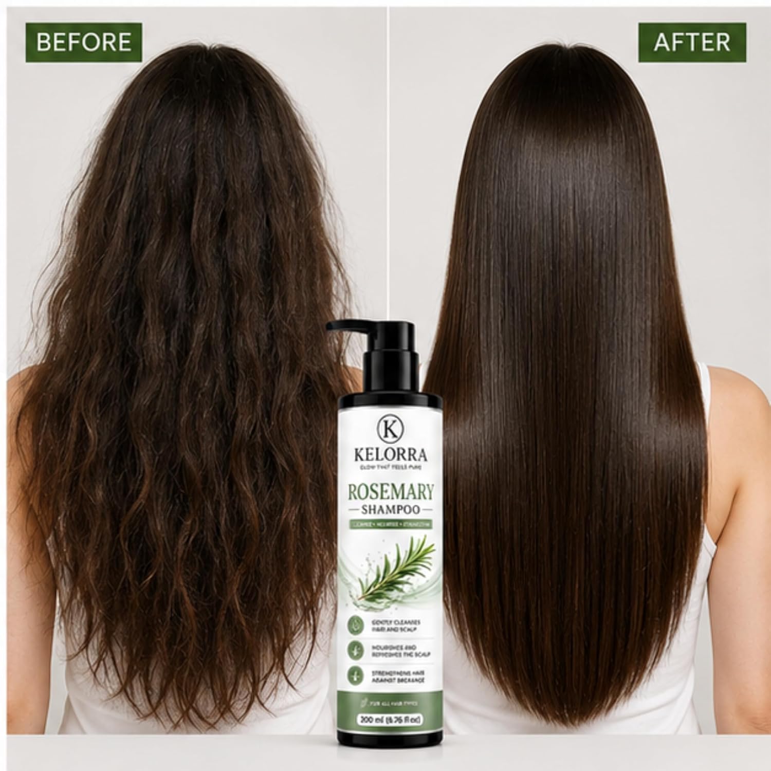 Kelorra Rosemary Shampoo | Daily Hair Cleansing Shampoo with Rosemary | Refreshing Hair & Scalp Care Formula | Suitable for All Hair Types | Pump Bottle | 200 ml