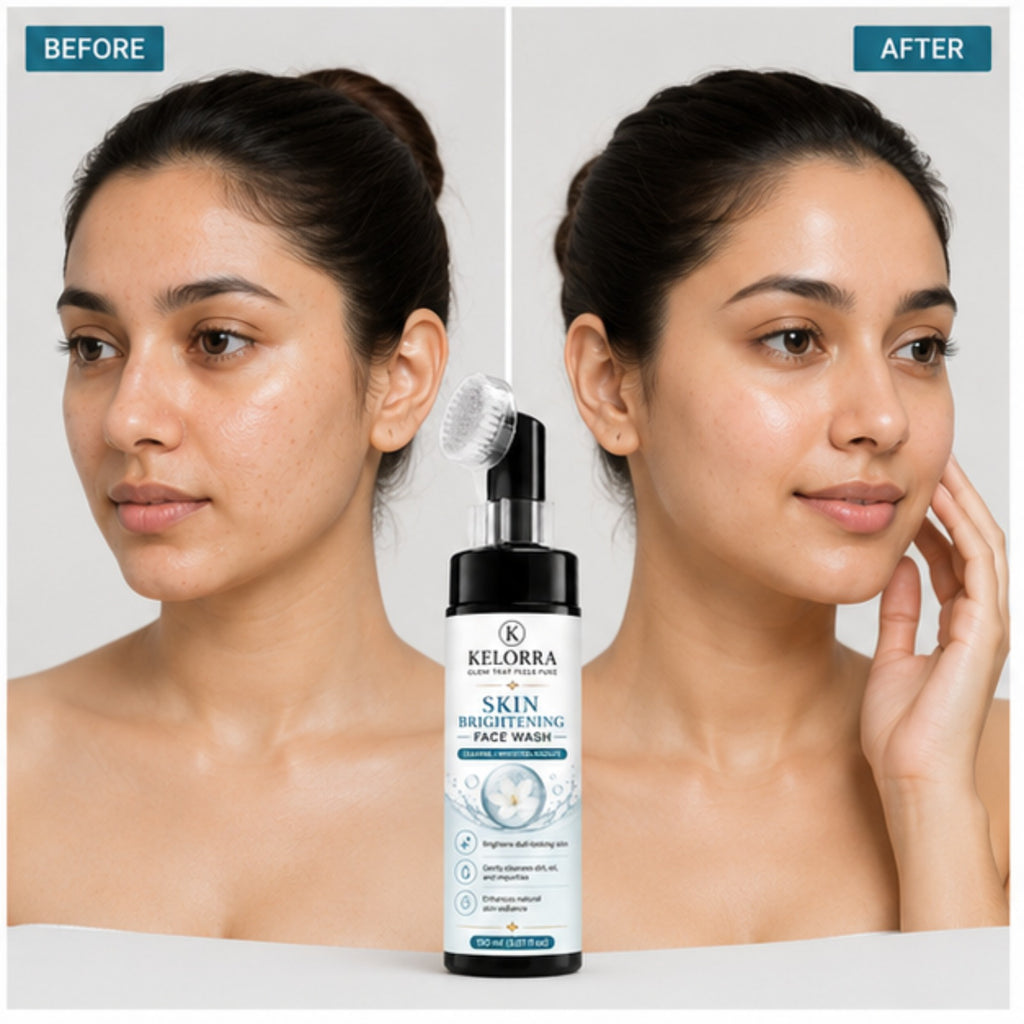Kelorra Skin Brightening Face Wash with Soft Silicone Applicator Brush | Deep Cleansing Foaming Face Wash | Daily Facial Cleanser for Dull-Looking Skin | Refreshing Face Care | 150 ml