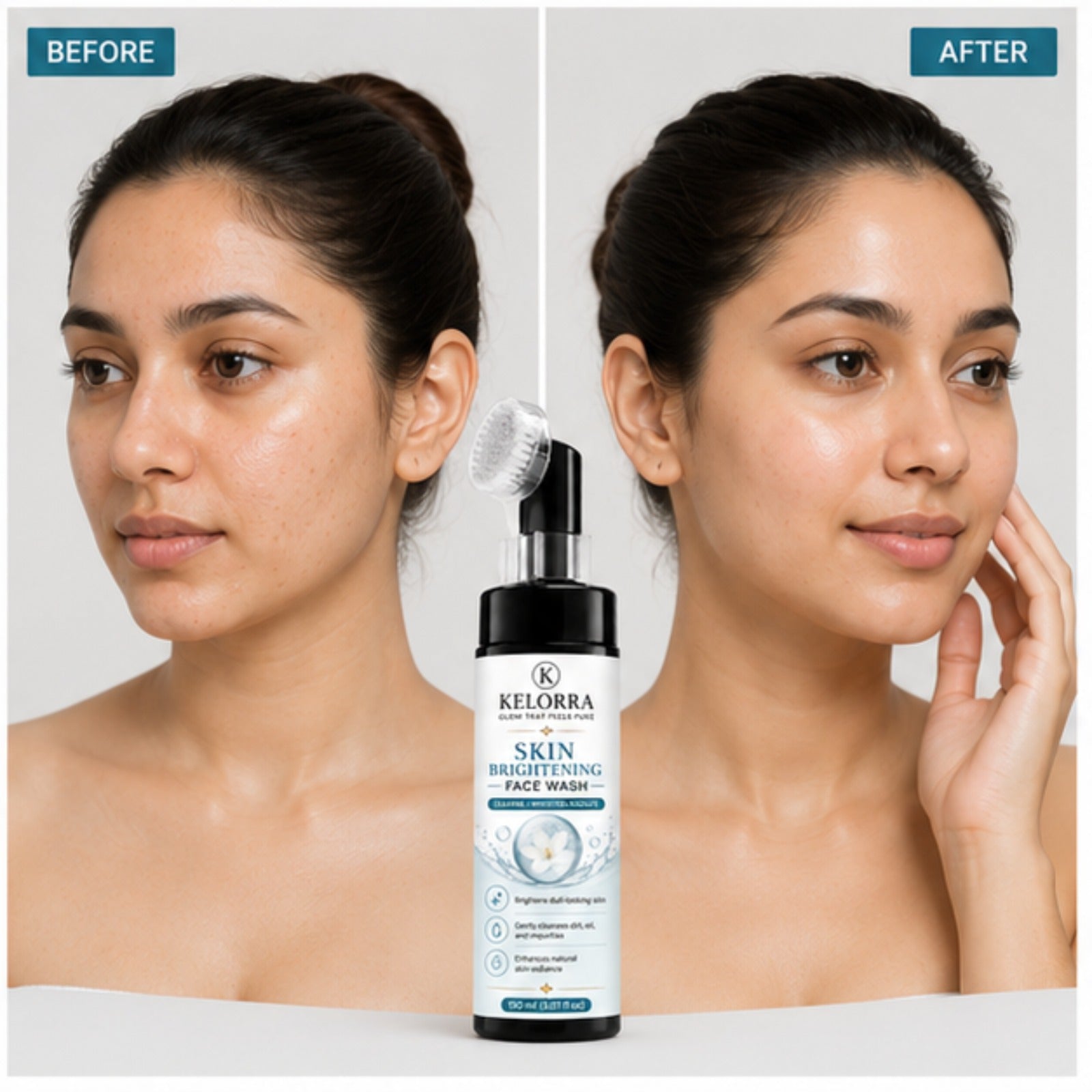 Kelorra Skin Brightening Face Wash with Soft Silicone Applicator Brush | Deep Cleansing Foaming Face Wash | Daily Facial Cleanser for Dull-Looking Skin | Refreshing Face Care | 150 ml