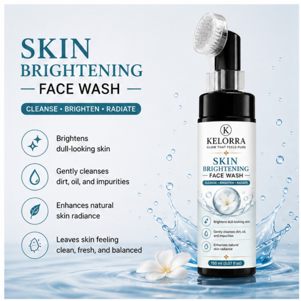Kelorra Skin Brightening Face Wash with Soft Silicone Applicator Brush | Deep Cleansing Foaming Face Wash | Daily Facial Cleanser for Dull-Looking Skin | Refreshing Face Care | 150 ml