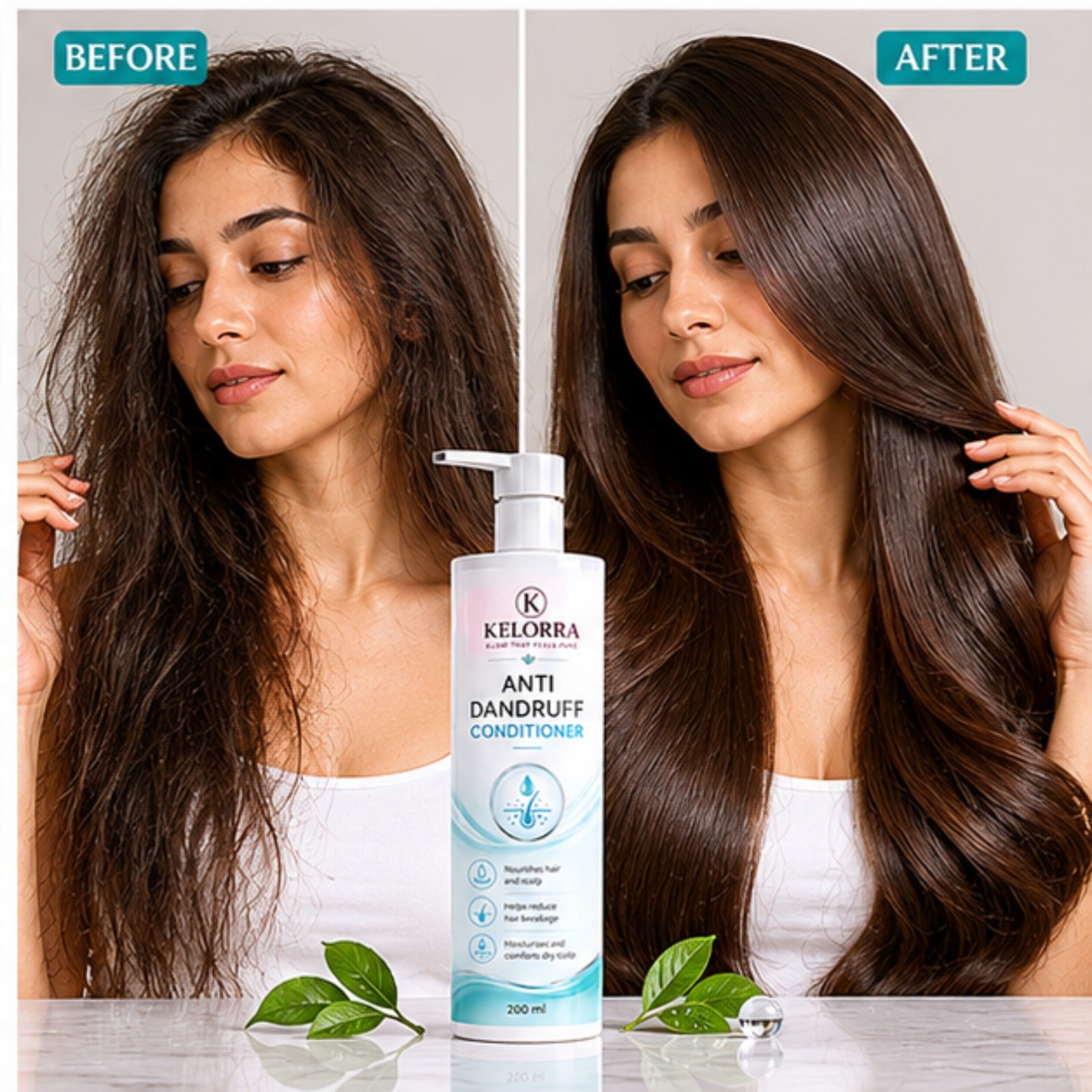 Kelorra Anti Dandruff Conditioner | Daily Hair Conditioner for Scalp & Hair Care | Lightweight Conditioning Formula | Suitable for All Hair Types | Pump Bottle | 200 ml