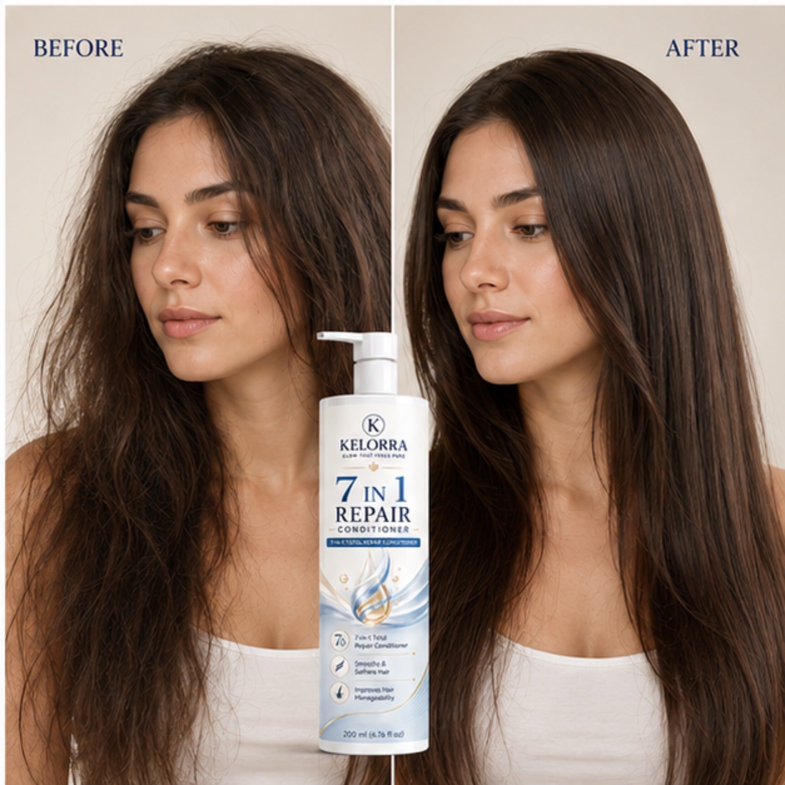 Kelorra 7 in 1 Repair Conditioner | Daily Hair Conditioner for Smooth & Manageable Hair | Lightweight Nourishing Formula | Suitable for All Hair Types | Pump Bottle | 200 ml