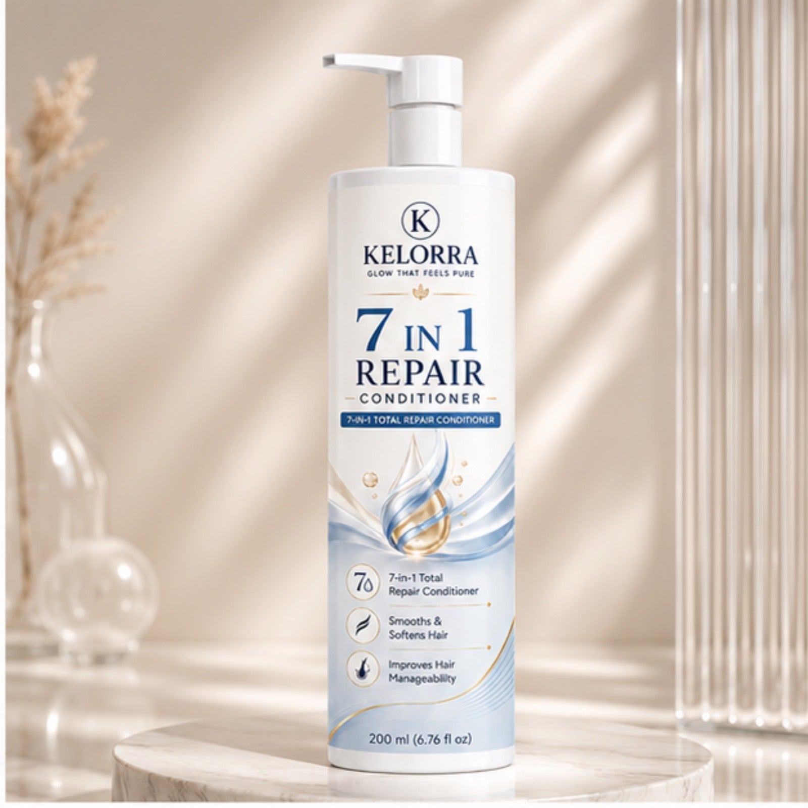 Kelorra 7 in 1 Repair Conditioner | Daily Hair Conditioner for Smooth & Manageable Hair | Lightweight Nourishing Formula | Suitable for All Hair Types | Pump Bottle | 200 ml